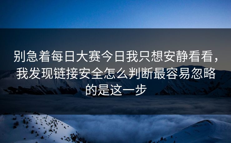 别急着每日大赛今日我只想安静看看，我发现链接安全怎么判断最容易忽略的是这一步